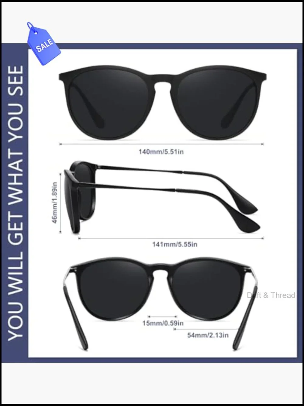 Round Polarized Sunglasses Women Retro Classic UV Protection Driving Shades